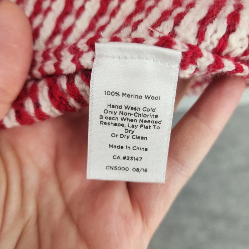 Talbots P Small | Red White Basket Weave Knit Open Merino Wool Cardigan Sweater